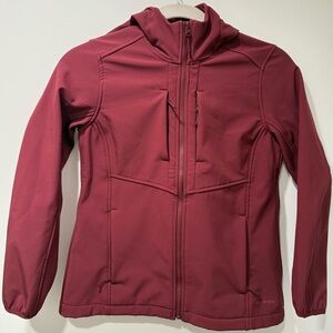 Lands’ End Womens Burgundy Fleece Lined Full Zip Jacket Hooded Size Small EUC